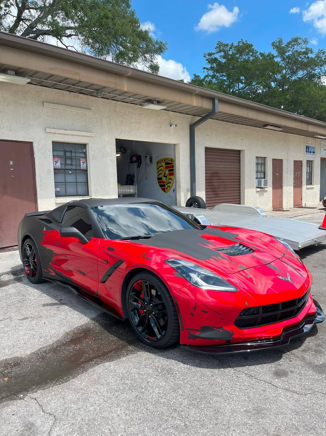 Fully Vinyl Wrap on Corvette in Tampa FL, Red and Blue